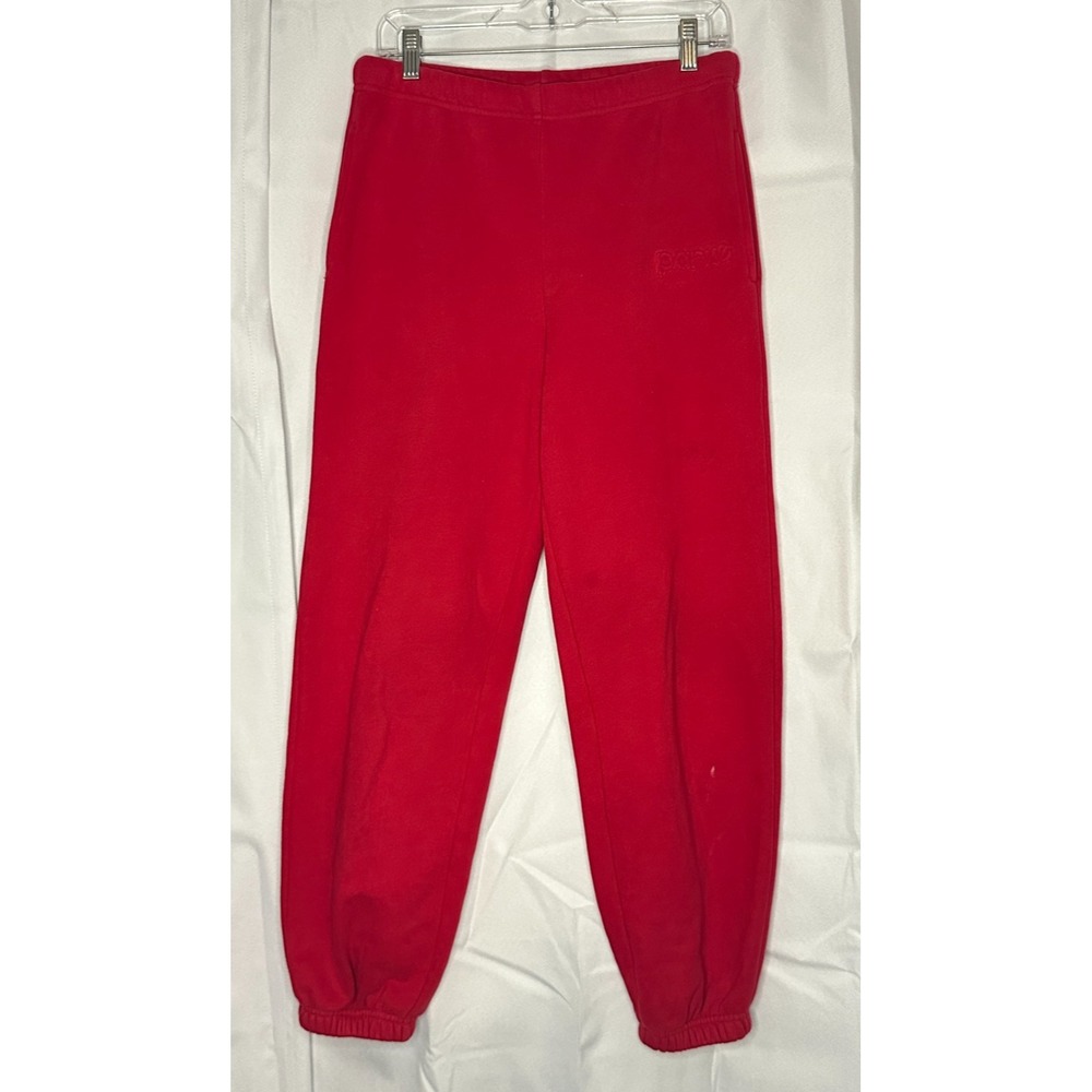 Parke Red Fleece Jogger Sweatpants Women's S/M Drawstring Cozy Lounge Athleisure